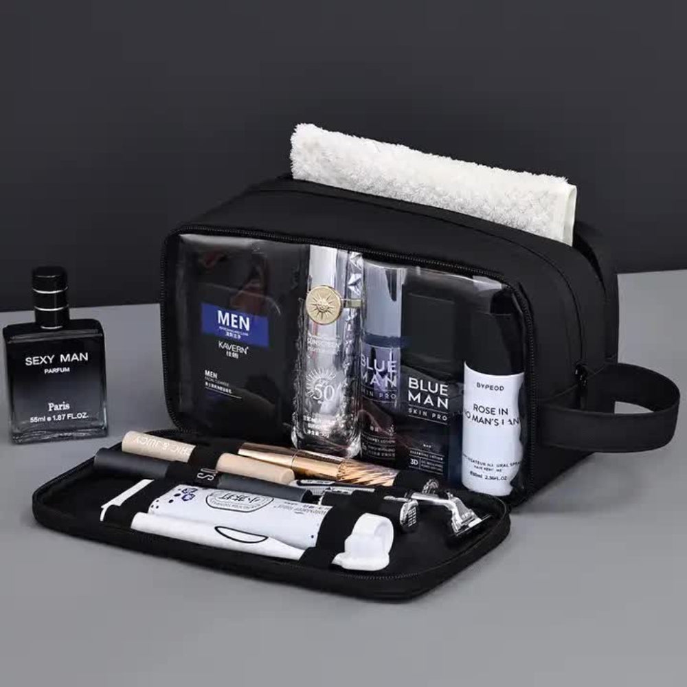 Black Elite Series 3 Layer Large Capacity Men's Toiletry Bag Portable Travel Cosmetic Organizer With Premium Design