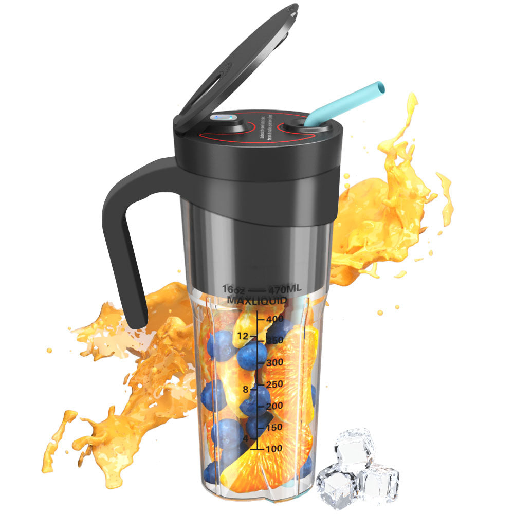 Elosung Black Portable Juicer Cup With Straw Usb Rechargeable 6 Blade Blender Multi Function Maker For Travel And Outdoo