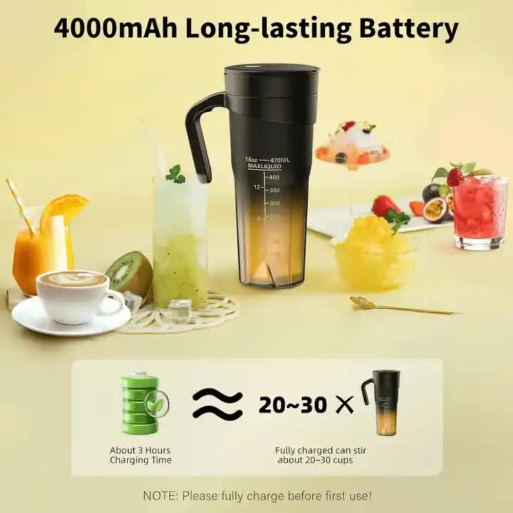 Elosung Black Portable Juicer Cup With Straw Usb Rechargeable 6 Blade Blender Multi Function Maker For Travel And Outdoo