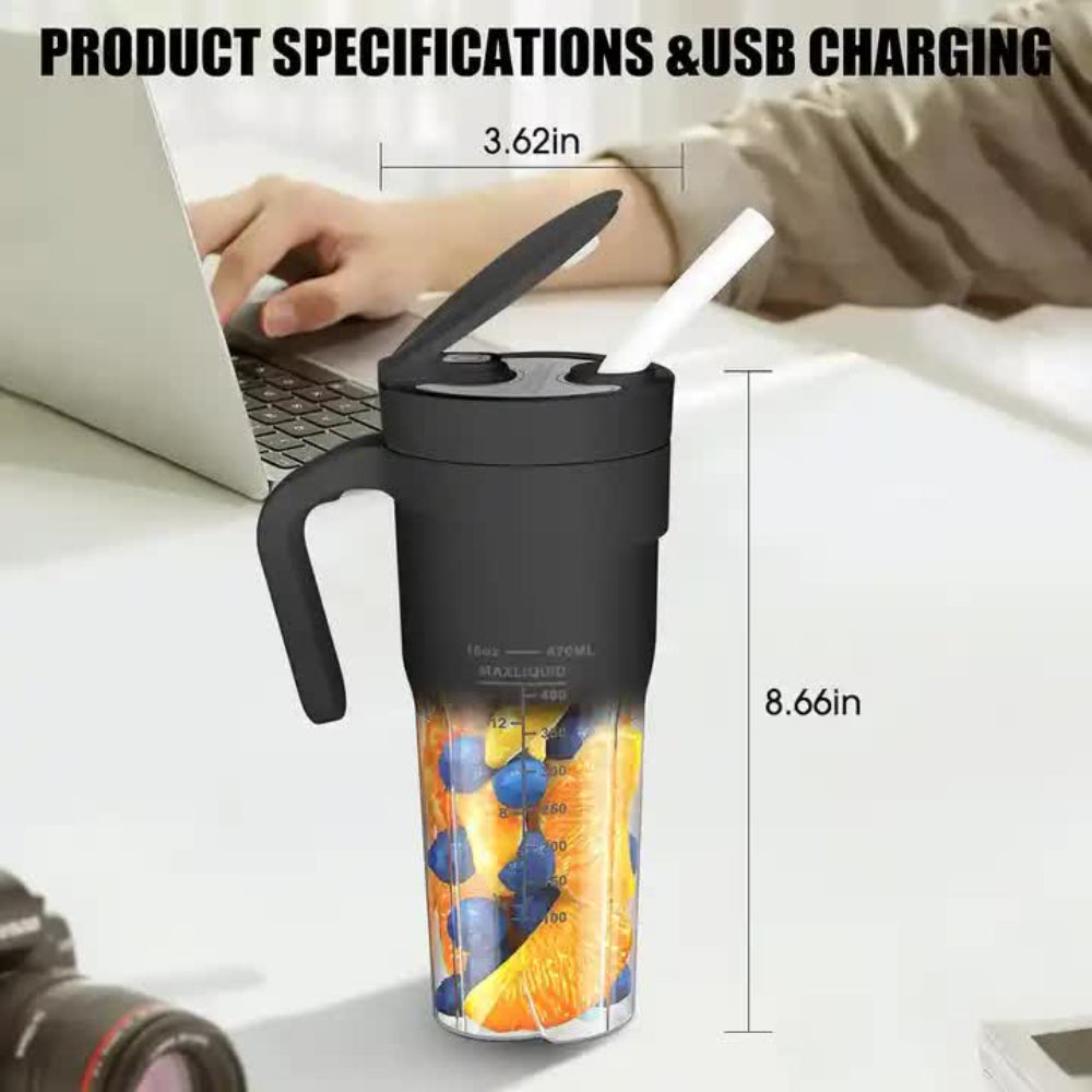 Elosung Black Portable Juicer Cup With Straw Usb Rechargeable 6 Blade Blender Multi Function Maker For Travel And Outdoo