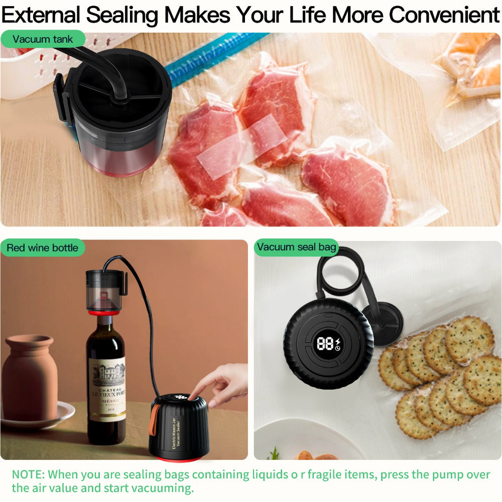 Elosung Standard Edition Electric Mason Jar Vacuum Sealer Kit Automatic Food Preservation System With Wine Stopper & Bag