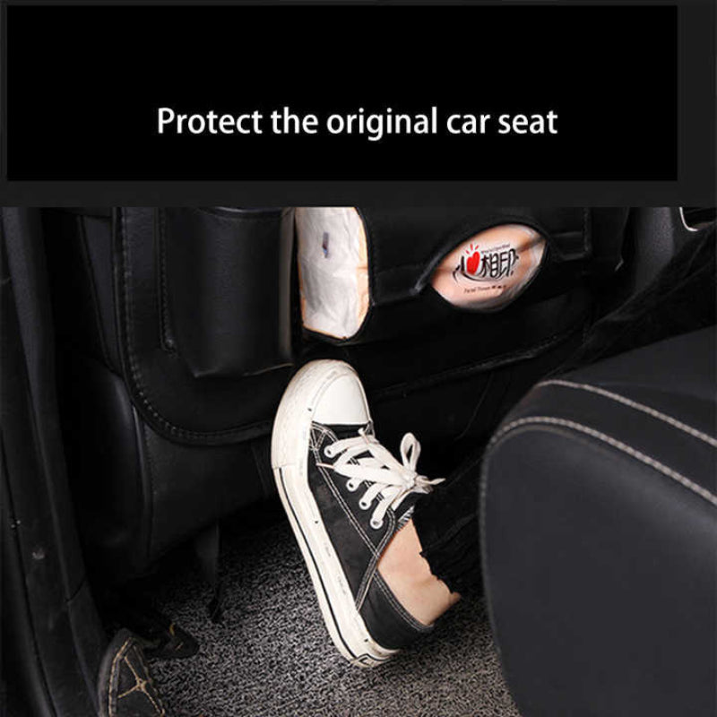 Elosung Black Leather Car Backseat Organizer With Foldable Tray Table & Trash Bag Multi Functional Storage Solution