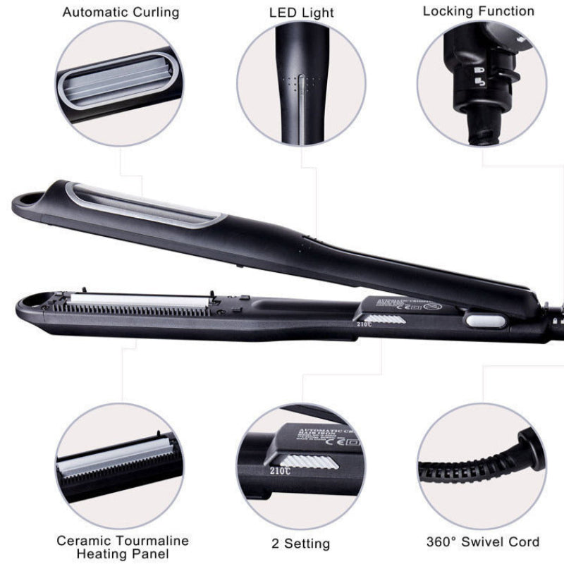Elosung Silver Automatic Hair Crimper Professional Ceramic Styling Tool For Cornrow And Textured Waves