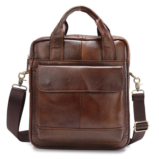 Brown Men's Genuine Leather Shoulder Bag Vintage Business Briefcase