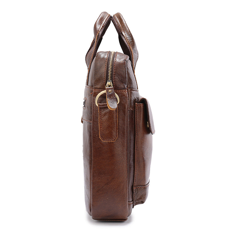 Brown Men's Genuine Leather Shoulder Bag Vintage Business Briefcase