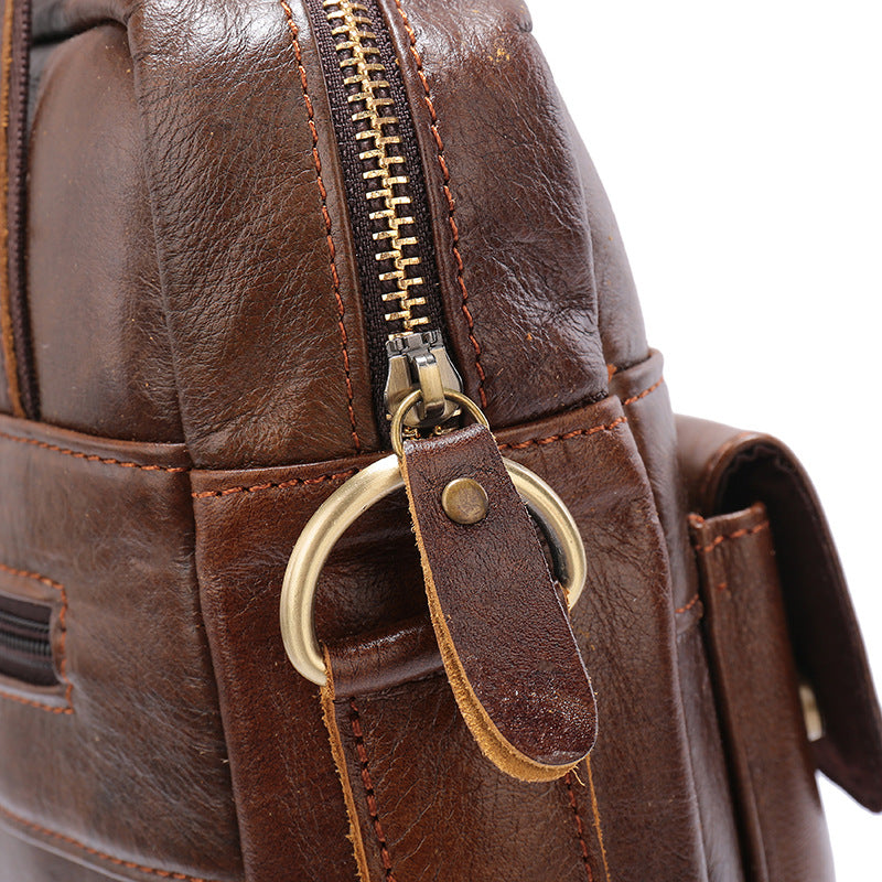 Brown Men's Genuine Leather Shoulder Bag Vintage Business Briefcase