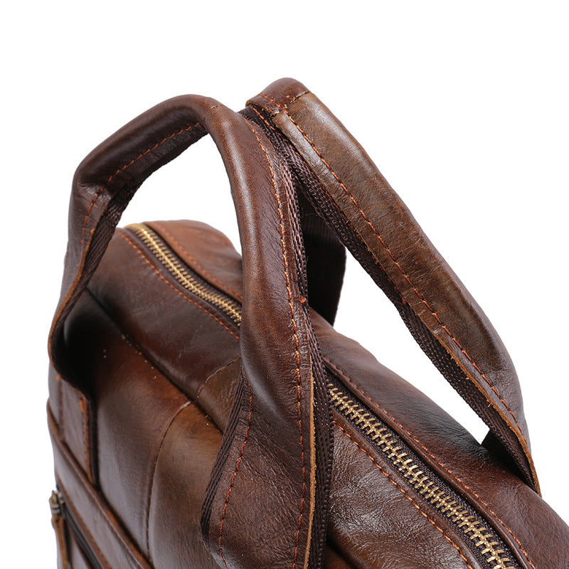Brown Men's Genuine Leather Shoulder Bag Vintage Business Briefcase