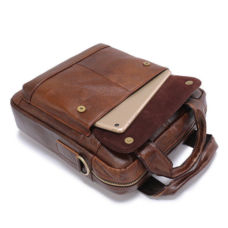 Brown Men's Genuine Leather Shoulder Bag Vintage Business Briefcase