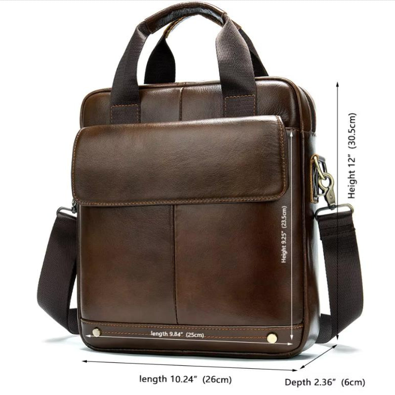 Brown Men's Genuine Leather Shoulder Bag Vintage Business Briefcase