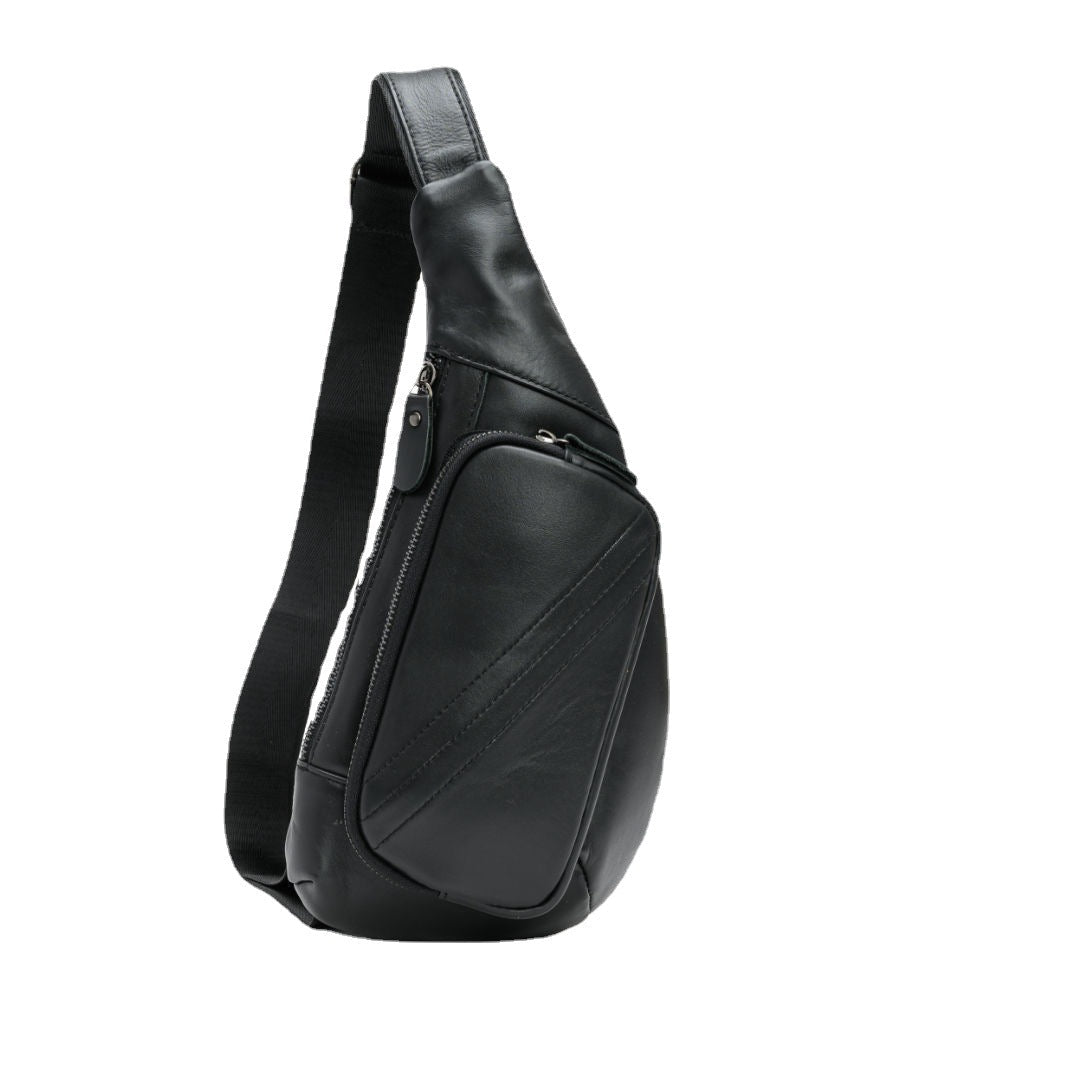Black Men's Leather Sling Backpack Casual Crossbody Chest Bag