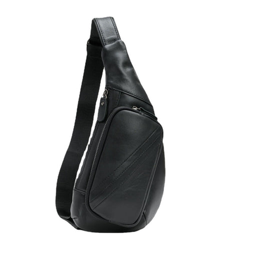 Black Men's Leather Sling Backpack Casual Crossbody Chest Bag