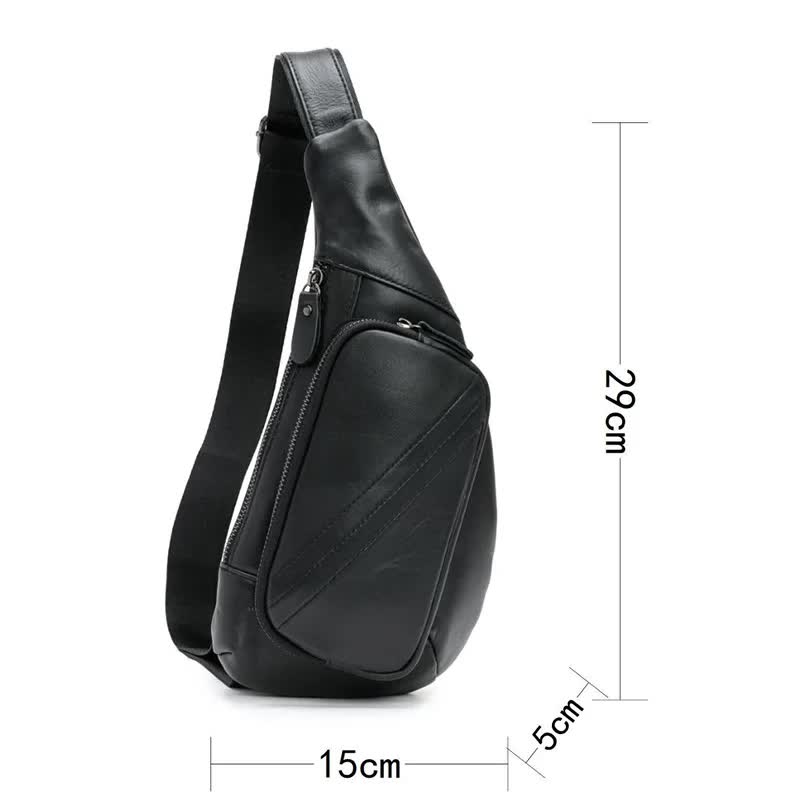 Black Men's Leather Sling Backpack Casual Crossbody Chest Bag