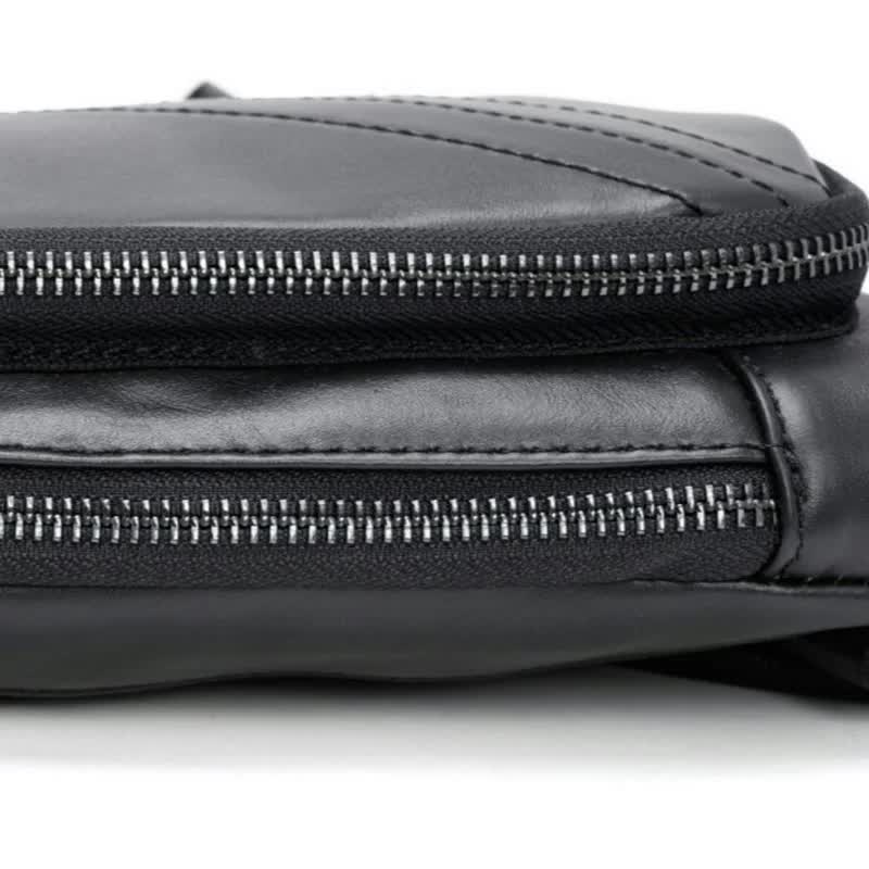 Black Men's Leather Sling Backpack Casual Crossbody Chest Bag