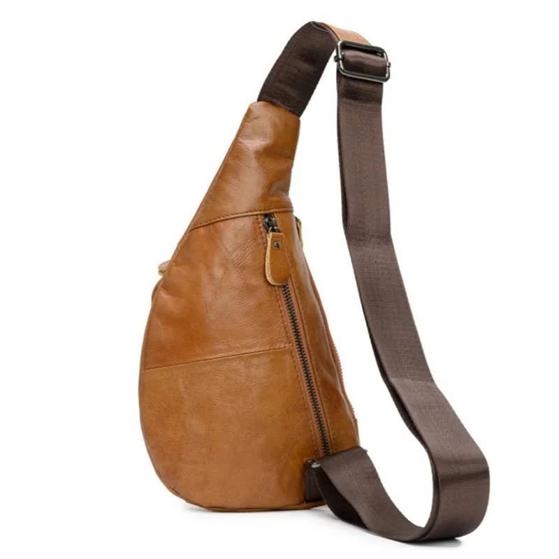 Black Men's Leather Sling Backpack Casual Crossbody Chest Bag