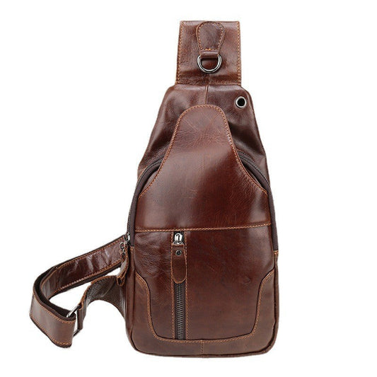 Elosung Brown Men's Leather Sling Backpack Casual Crossbody Chest Bag