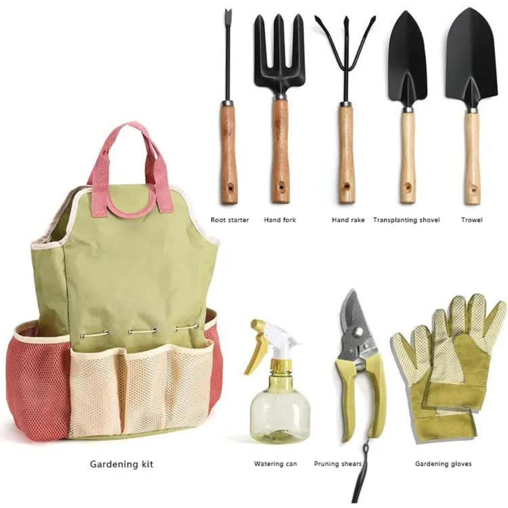 Elosung Nevy Blue 9 Piece Garden Tool Set With Storage Tote Heavy Duty Gardening Kit
