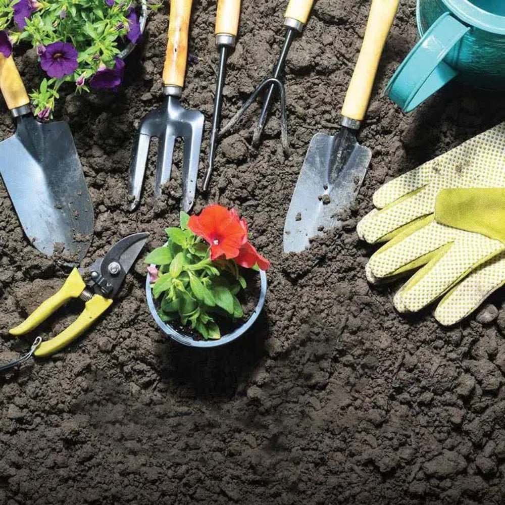 Elosung Nevy Blue 9 Piece Garden Tool Set With Storage Tote Heavy Duty Gardening Kit
