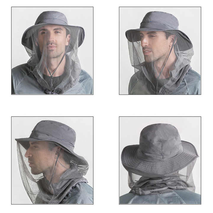 Elosung Azure Outdoor Mosquito Net Hat Sun Protection And Insect Repellent Bucket