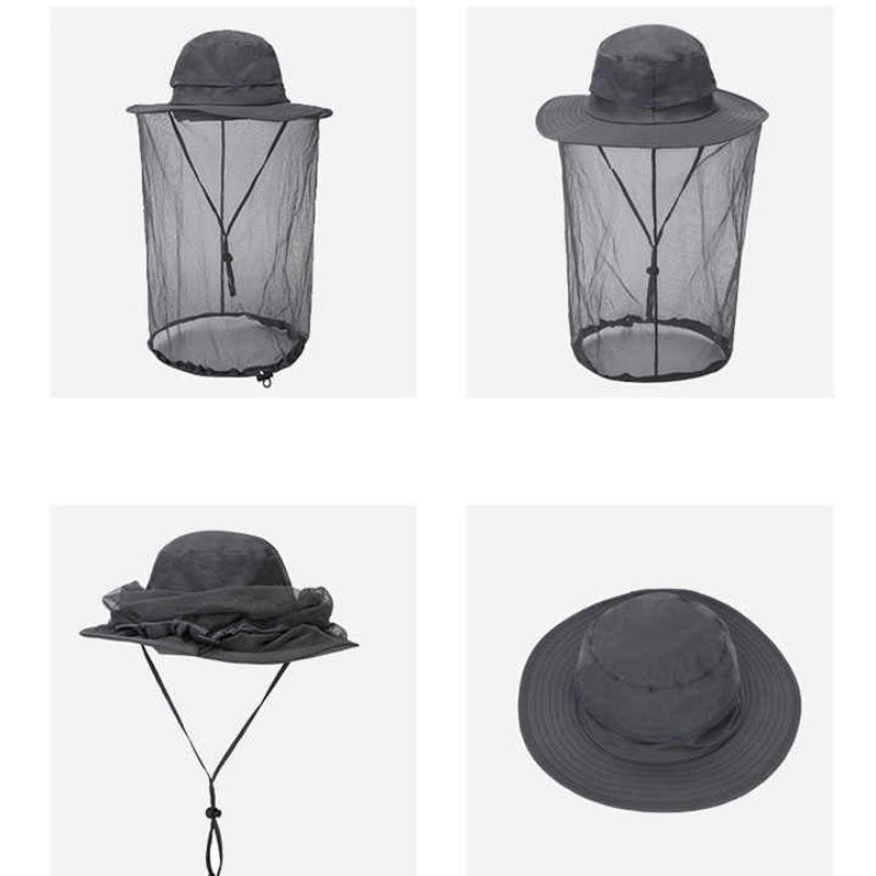 Elosung Azure Outdoor Mosquito Net Hat Sun Protection And Insect Repellent Bucket