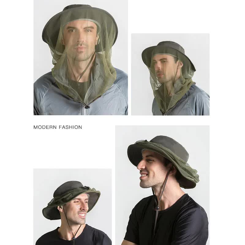 Elosung Azure Outdoor Mosquito Net Hat Sun Protection And Insect Repellent Bucket