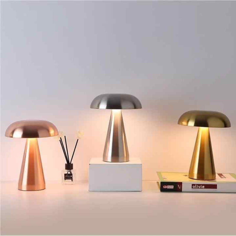 Elosung Silver Modern Mushroom Table Lamp Minimalist Metal Design For Home And Office