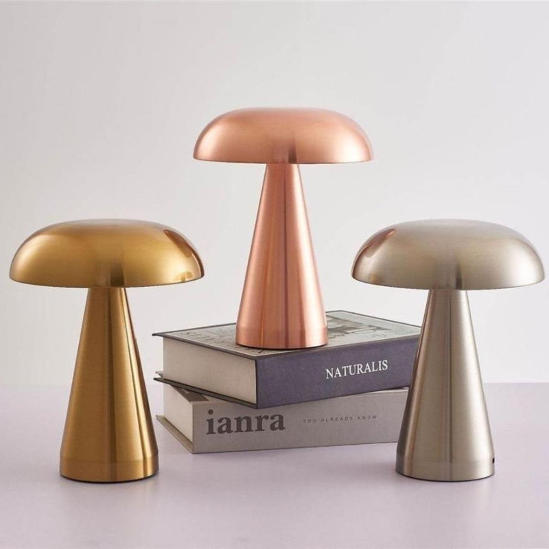 Elosung Silver Modern Mushroom Table Lamp Minimalist Metal Design For Home And Office