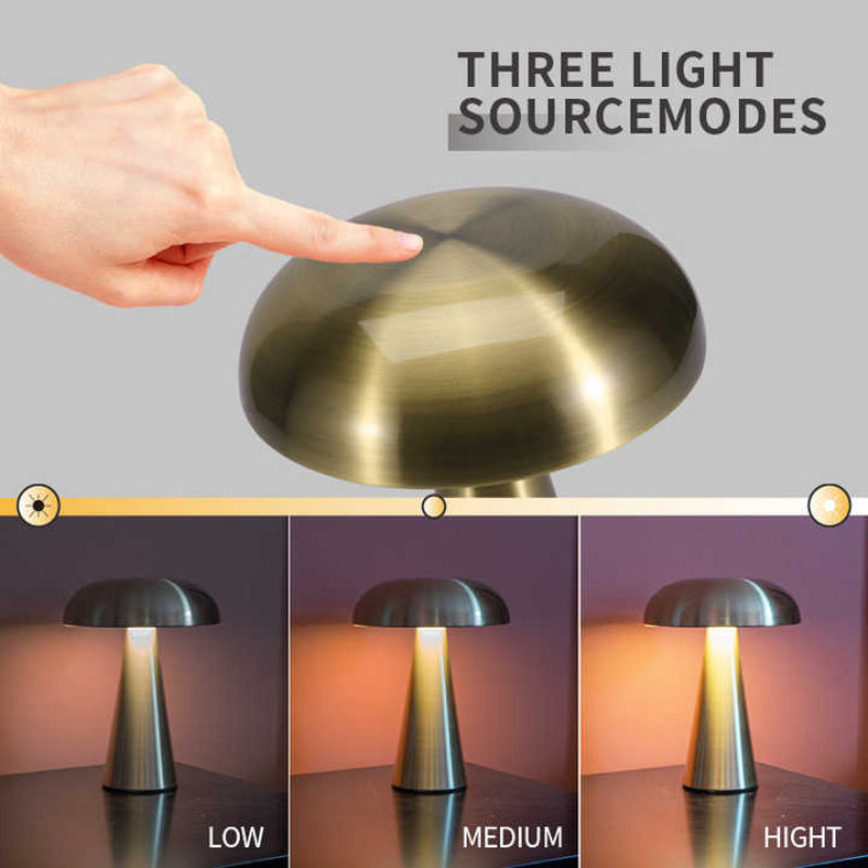 Elosung Silver Modern Mushroom Table Lamp Minimalist Metal Design For Home And Office