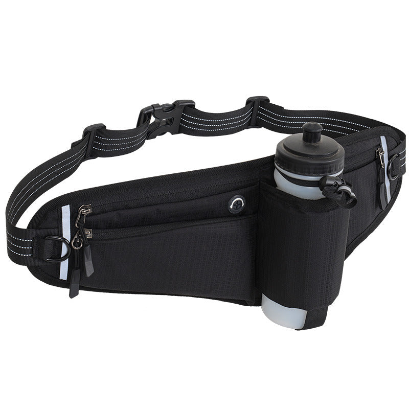 Elosung Black Running Waist Pack With Water Reflective Design And Multiple Storage Pockets For Outdoor Activities
