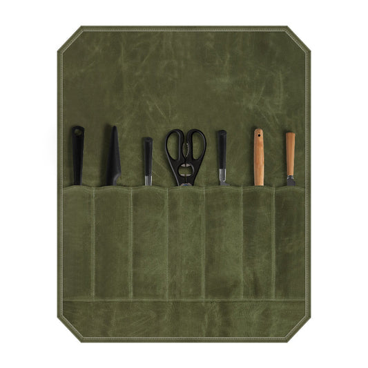 Elosung Green Durable Waxed Canvas Knife Roll Bag Portable Chef Tool Organizer