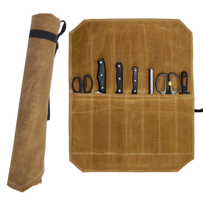 Elosung Green Durable Waxed Canvas Knife Roll Bag Portable Chef Tool Organizer