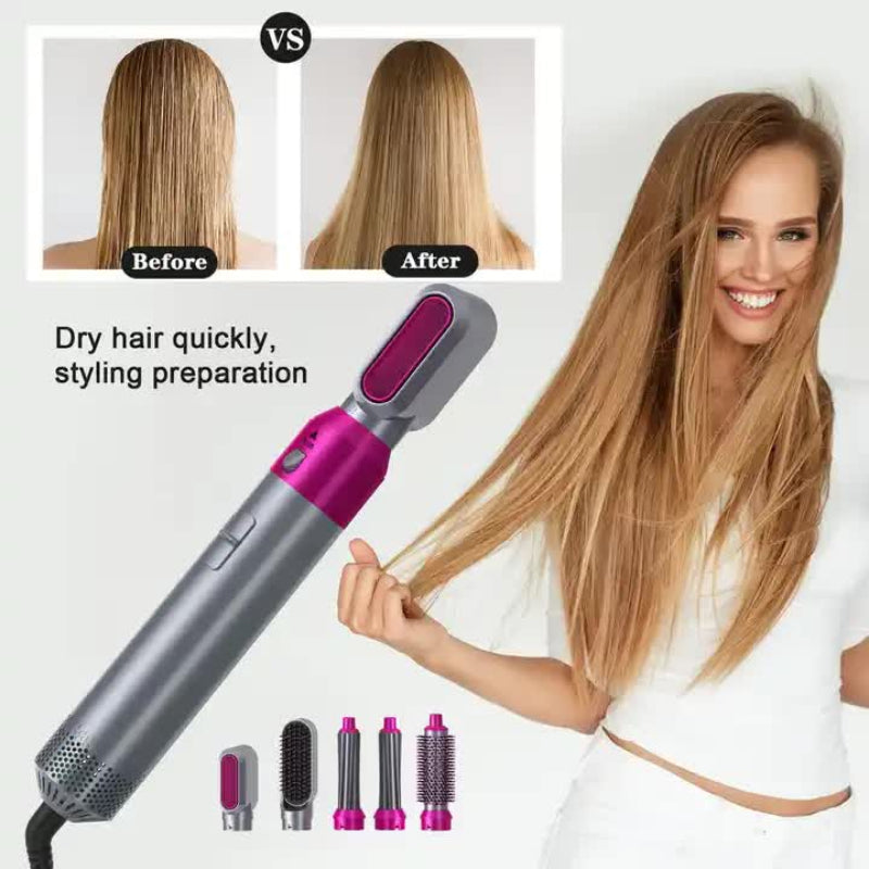 Elosung Purple 5 In 1 Hot Air Blow Dryer Brush Automatic Curling Iron Straightener & Volumizing Multi Function Hair Styl