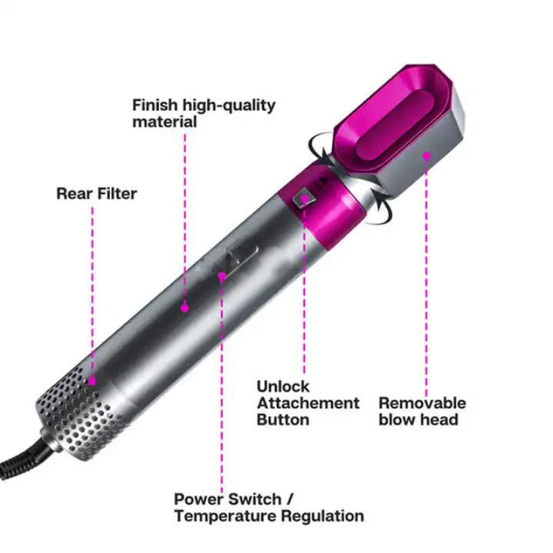 Elosung Purple 5 In 1 Hot Air Blow Dryer Brush Automatic Curling Iron Straightener & Volumizing Multi Function Hair Styl
