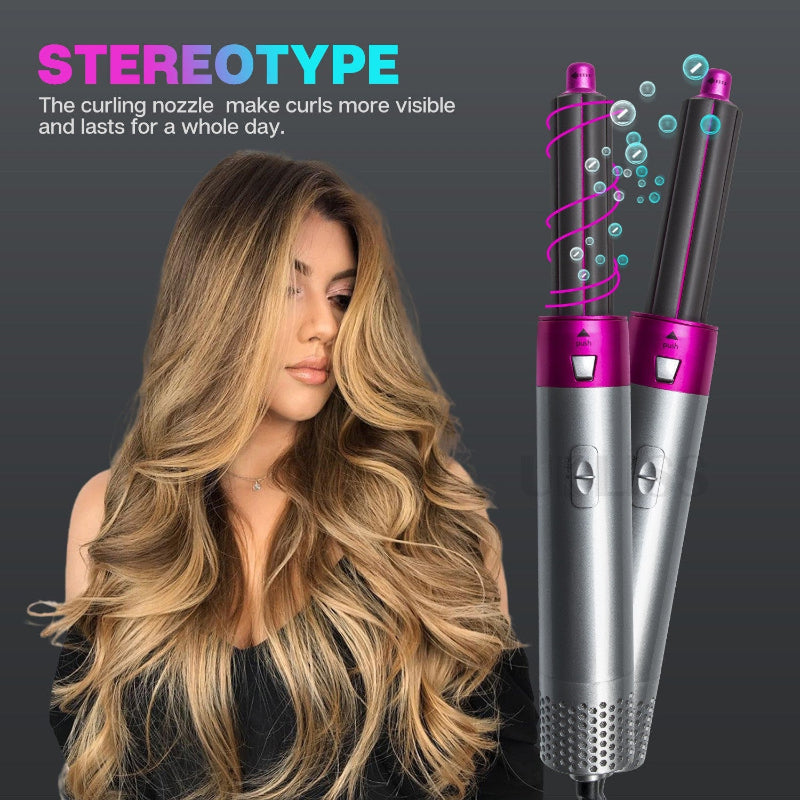 Elosung Purple 5 In 1 Hot Air Blow Dryer Brush Automatic Curling Iron Straightener & Volumizing Multi Function Hair Styl