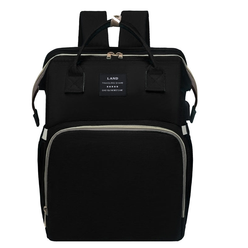 Elosung Black Mommy Bag With Little One Crib Multi Function Diaper Backpack Lightweight And Large Capacity For Moms