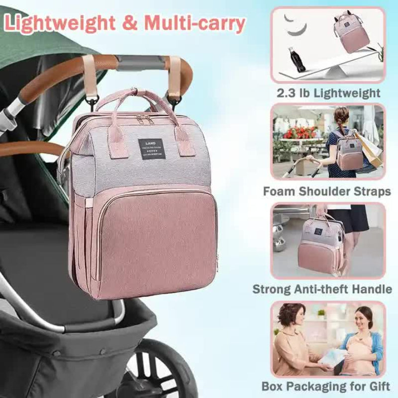 Elosung Black Mommy Bag With Little One Crib Multi Function Diaper Backpack Lightweight And Large Capacity For Moms