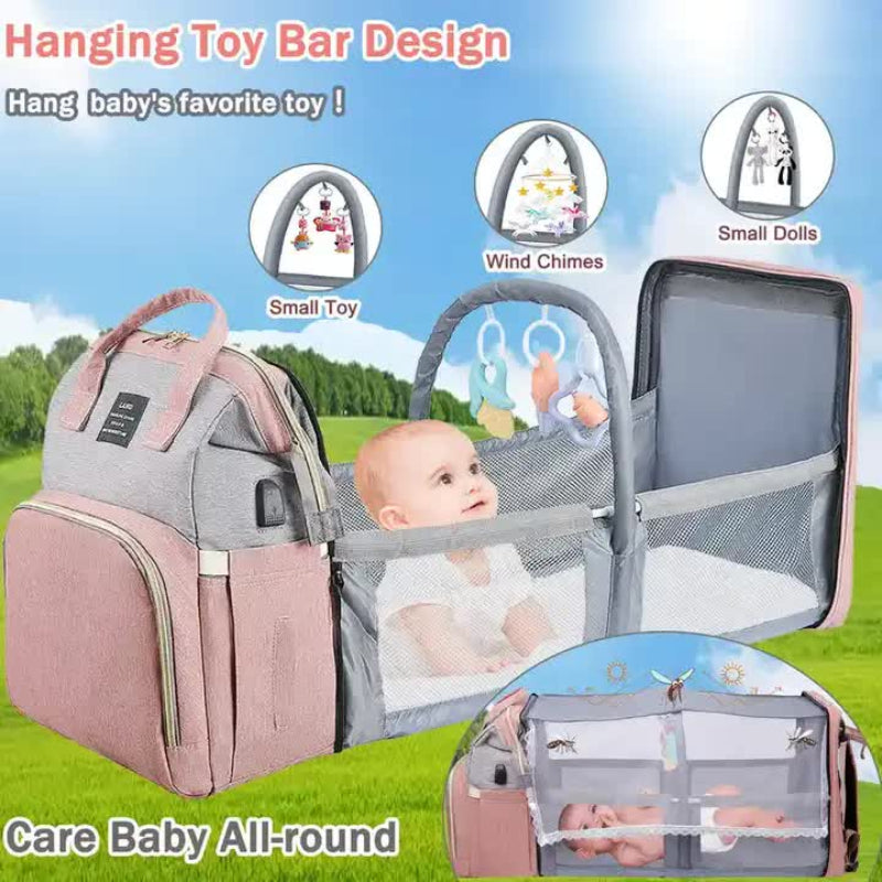 Elosung Black Mommy Bag With Little One Crib Multi Function Diaper Backpack Lightweight And Large Capacity For Moms