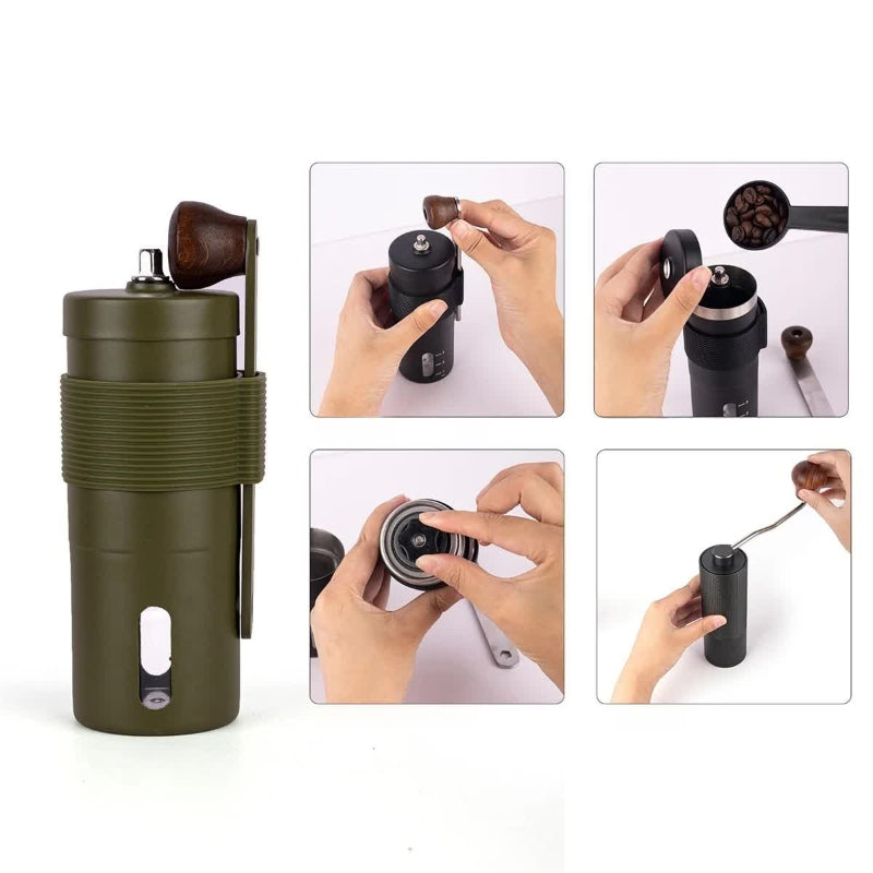 Black Stainless Steel Coffee Grinder Manual Hand Cranked Mill Heavy Duty Burr For Fresh Beans