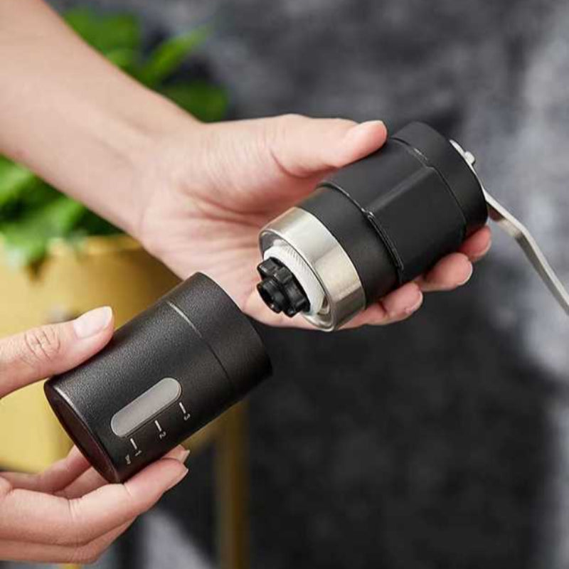 Black Stainless Steel Coffee Grinder Manual Hand Cranked Mill Heavy Duty Burr For Fresh Beans