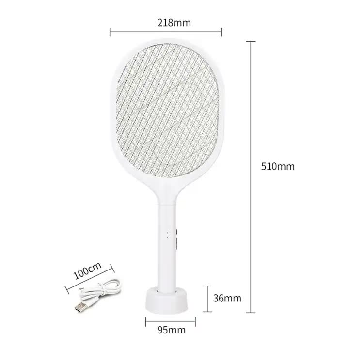 Elosung White Rechargeable Electric Mosquito Racket 2 In 1 Killer With Lithium Battery Fly Swatter & Zapper For Home Use
