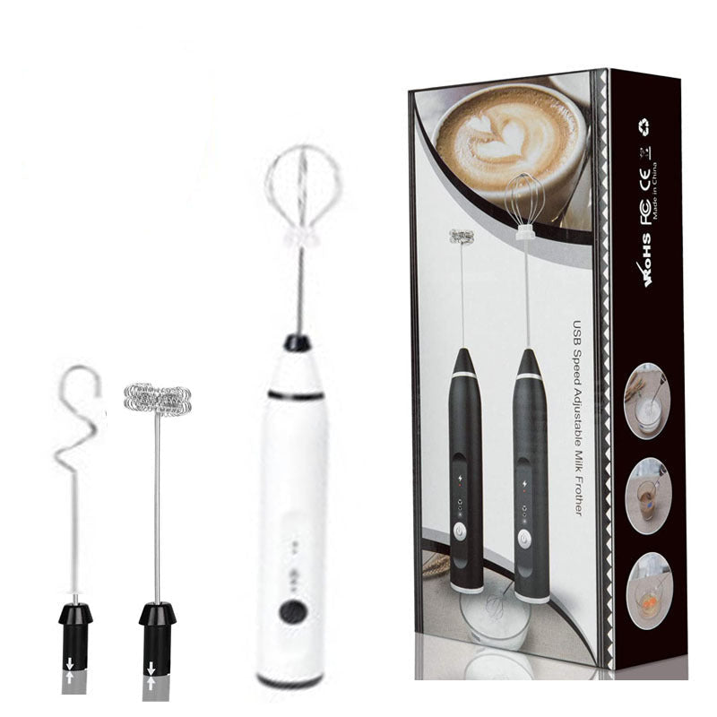 Elosung White 304 Stainless Steel Handheld Electric Milk Frother Egg Beater Paint Mixer And Powder Whisk