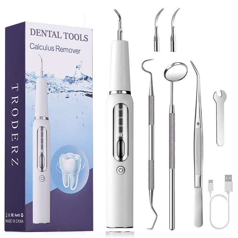 White Ultrasonic Dental Cleaner Home Use Plaque Remover Sonic Tooth Stain & Tartar Cleaning Tool