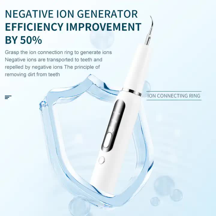 White Ultrasonic Dental Cleaner Home Use Plaque Remover Sonic Tooth Stain & Tartar Cleaning Tool