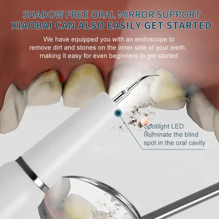 White Ultrasonic Dental Cleaner Home Use Plaque Remover Sonic Tooth Stain & Tartar Cleaning Tool