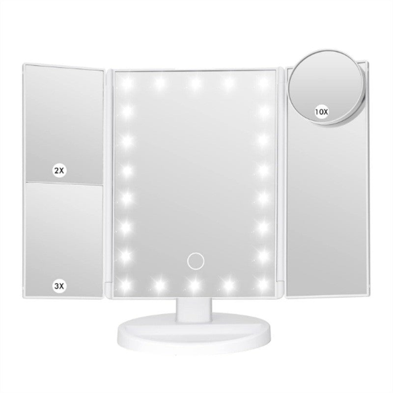 Elosung White Tri Fold Lighted Makeup Mirror 22 Led Vanity With 1X/2X/3X/10X Magnification Portable Cosmetic