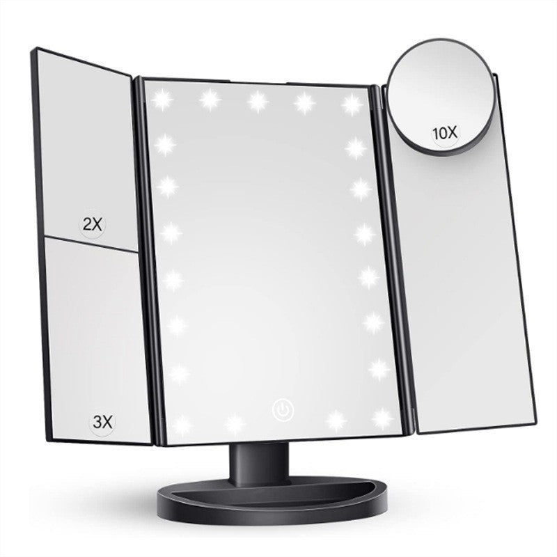 Elosung White Tri Fold Lighted Makeup Mirror 22 Led Vanity With 1X/2X/3X/10X Magnification Portable Cosmetic