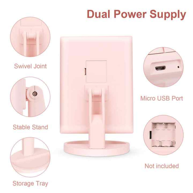 Elosung White Tri Fold Lighted Makeup Mirror 22 Led Vanity With 1X/2X/3X/10X Magnification Portable Cosmetic