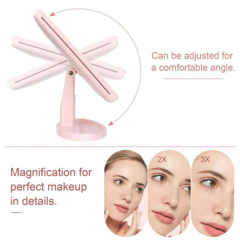 Elosung White Tri Fold Lighted Makeup Mirror 22 Led Vanity With 1X/2X/3X/10X Magnification Portable Cosmetic