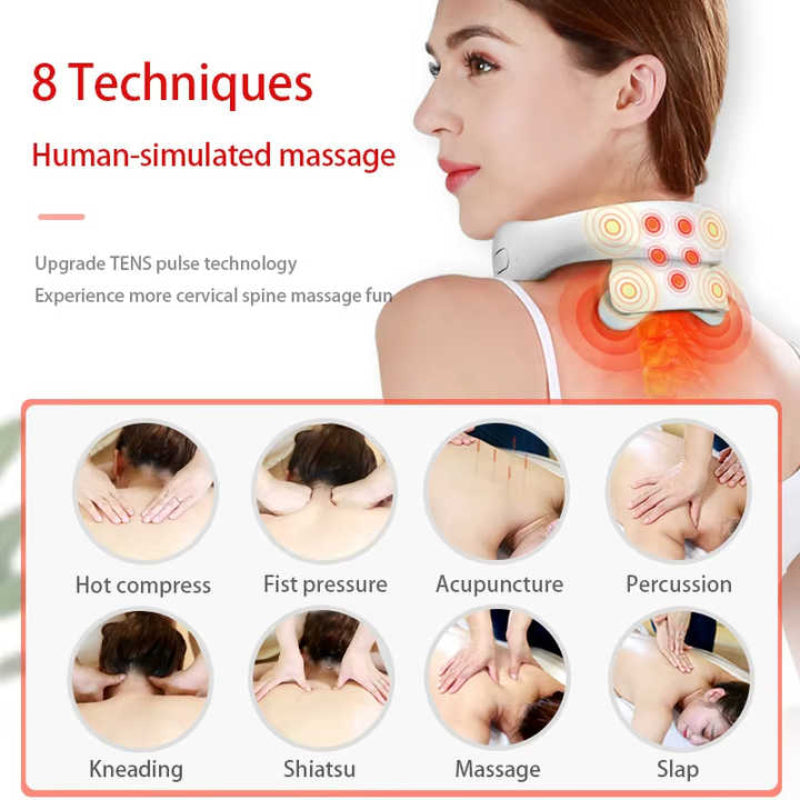 White Electric Neck Massager Intelligent Pulse Therapy With Heat And 4 Heads