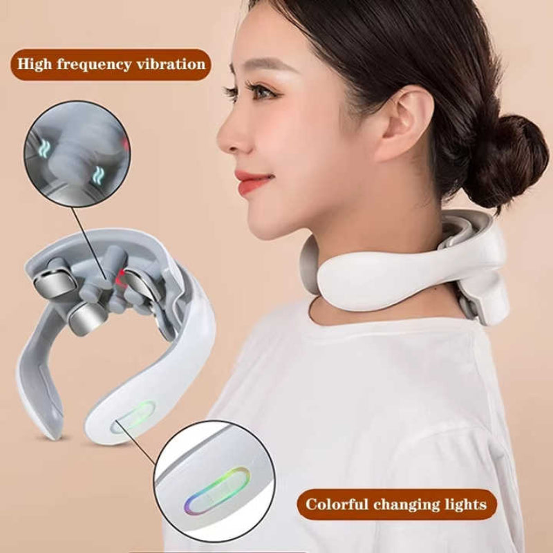 White Electric Neck Massager Intelligent Pulse Therapy With Heat And 4 Heads