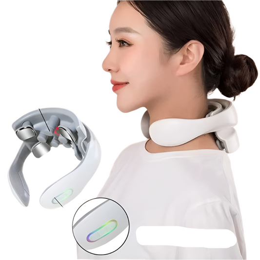 White Electric Neck Massager Intelligent Pulse Therapy With Heat And 4 Heads
